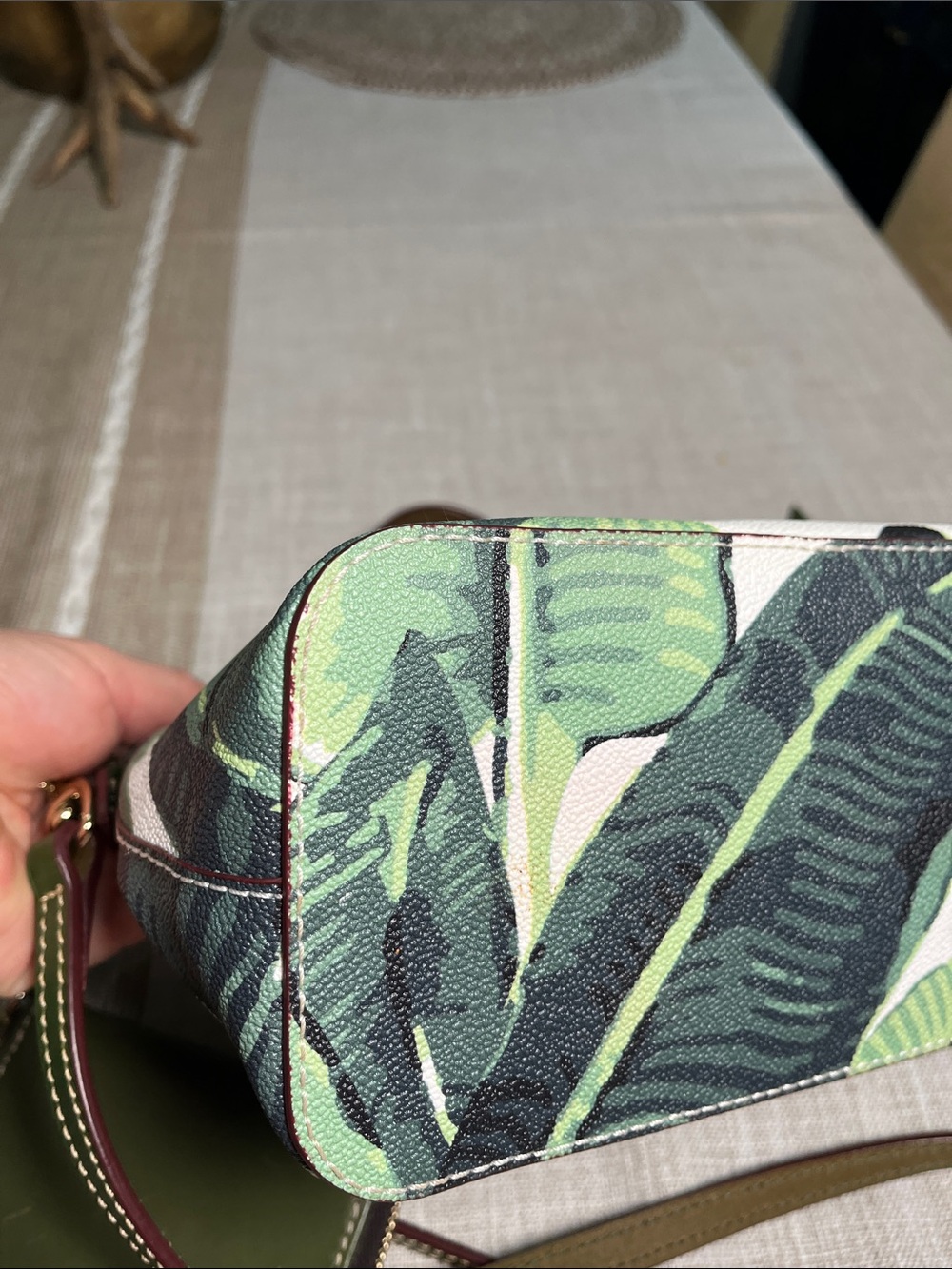Dooney & Bourke Green Leaf Print Crossbody Satchel with Florentine card case - Picture 4 of 9